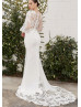 Vintage Long Sleeves Ivory Lace Satin Wedding Dress